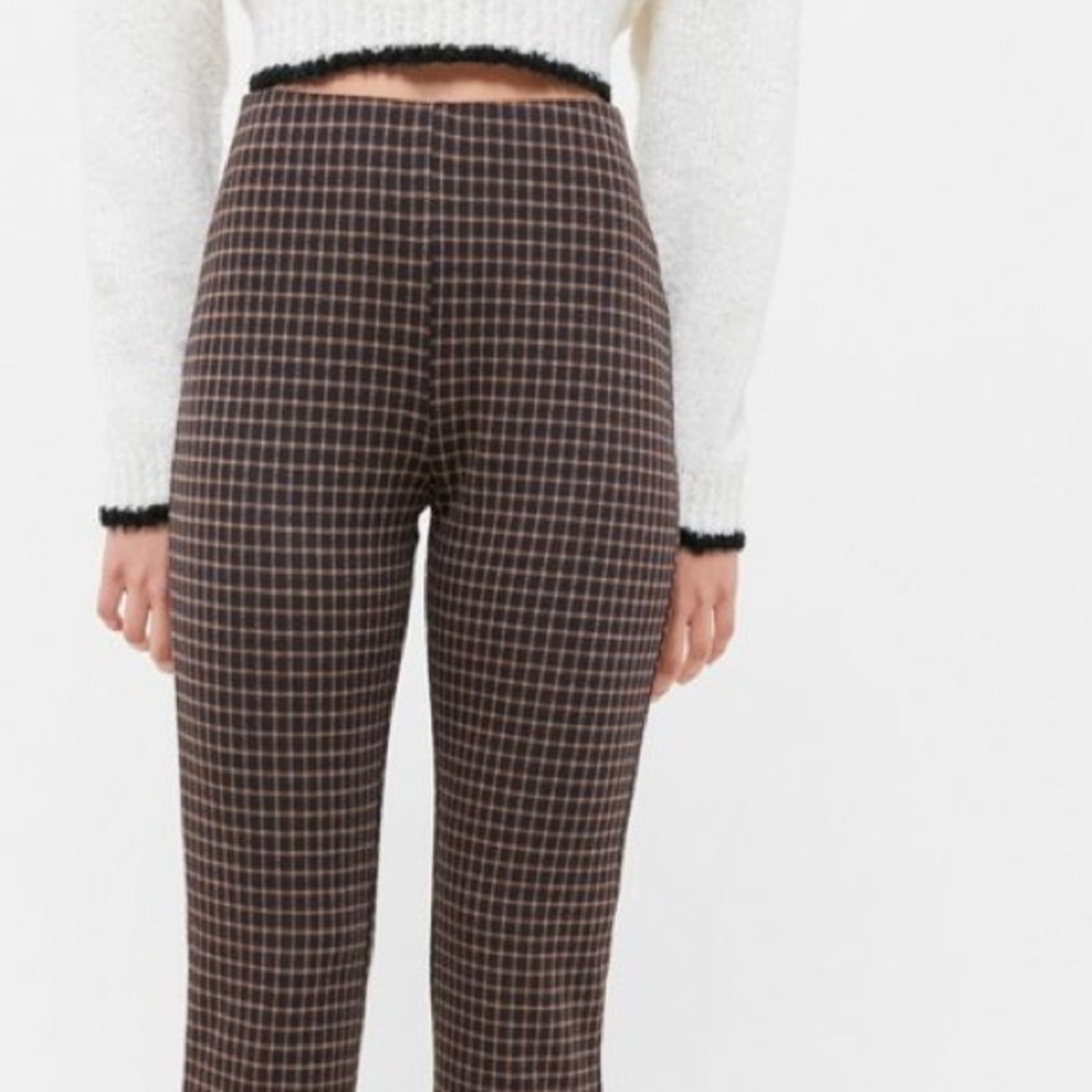 Knit Crop Flare Plaid Pant